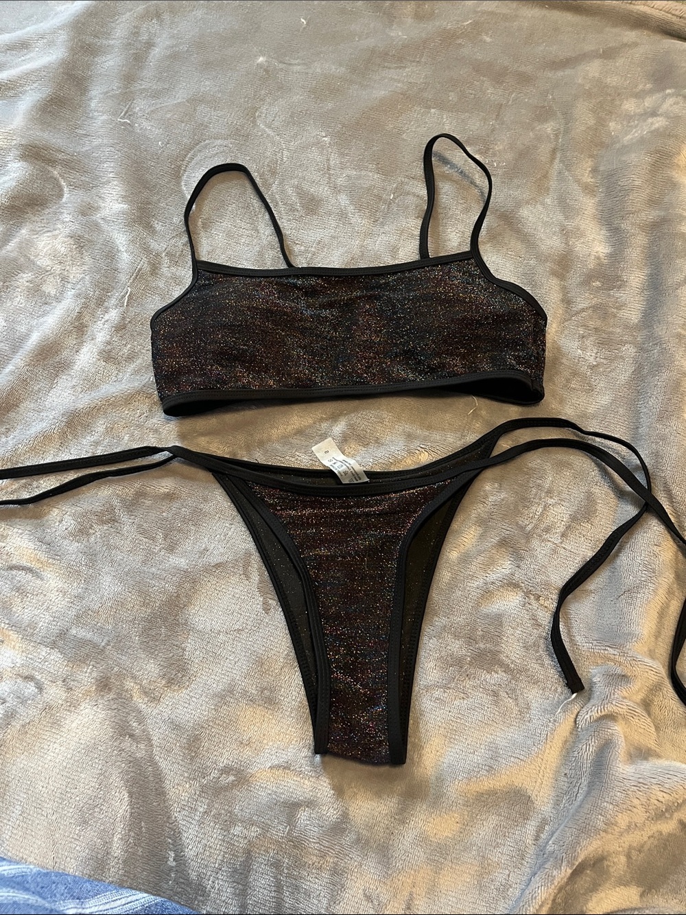 SHEIN Black Iridescent Sparkle Bandeau Bikini Set